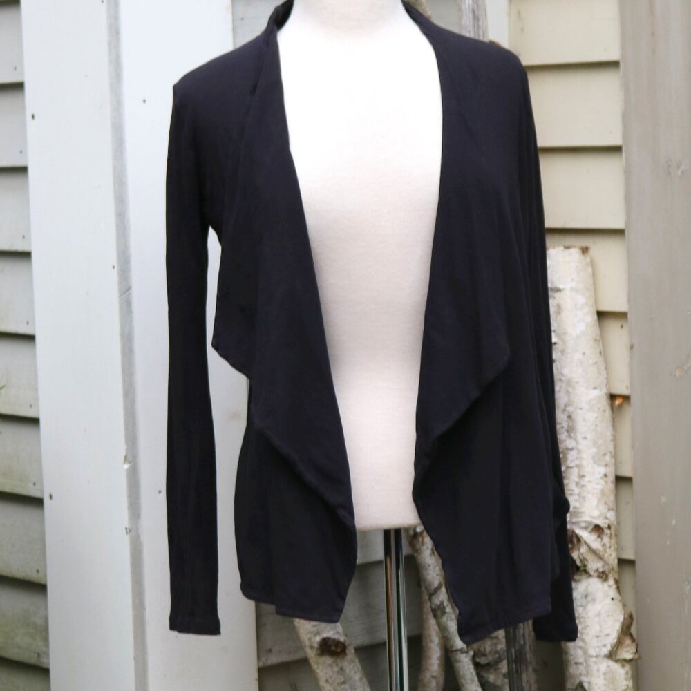 J Crew Black Lightweight Cotton Knit Open Draped Lapel Cardigan Sz SMALL